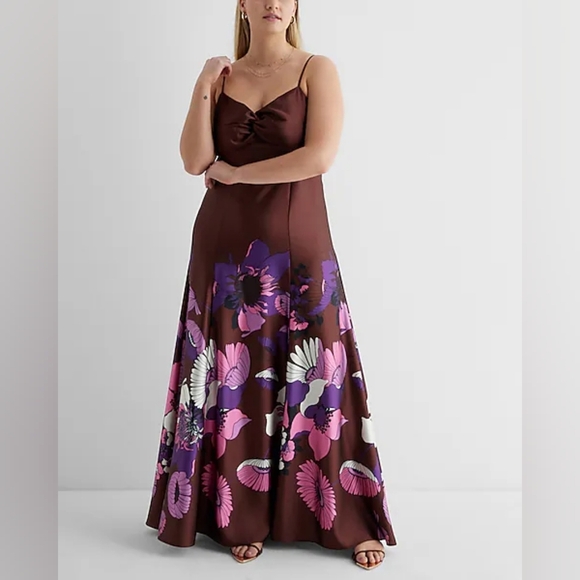 New Satin Floral Twist Front Maxi Dress - Picture 6 of 17